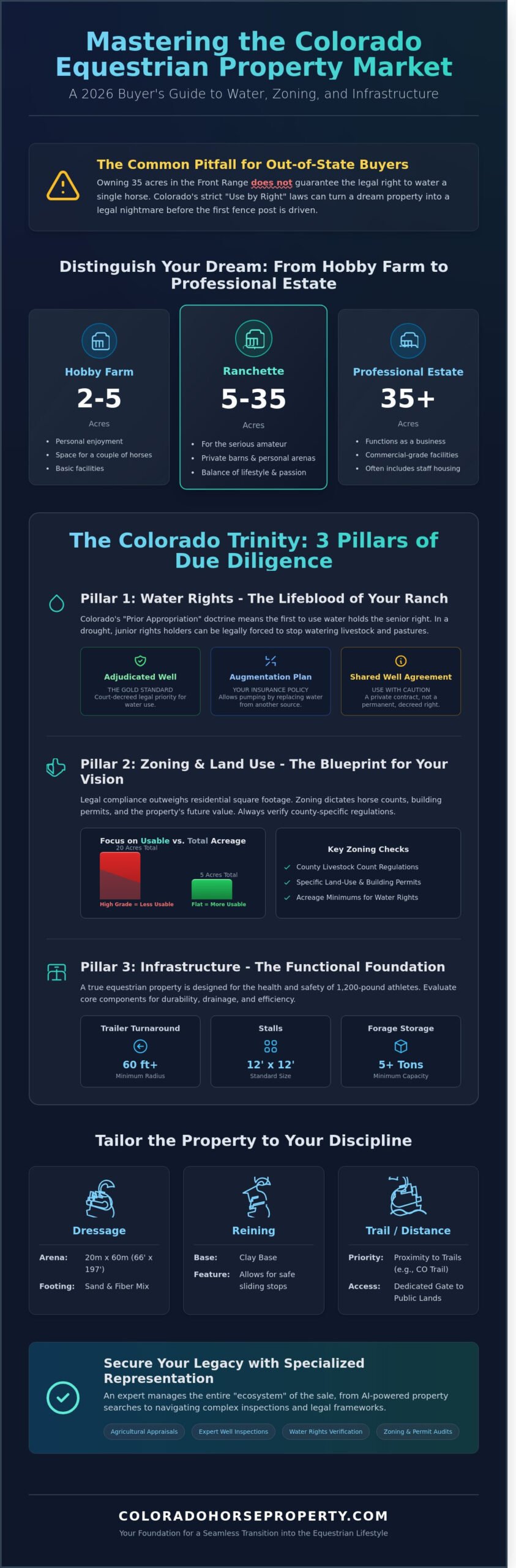 The Ultimate Guide to Buying an Equestrian Property in Colorado (2026) - Infographic