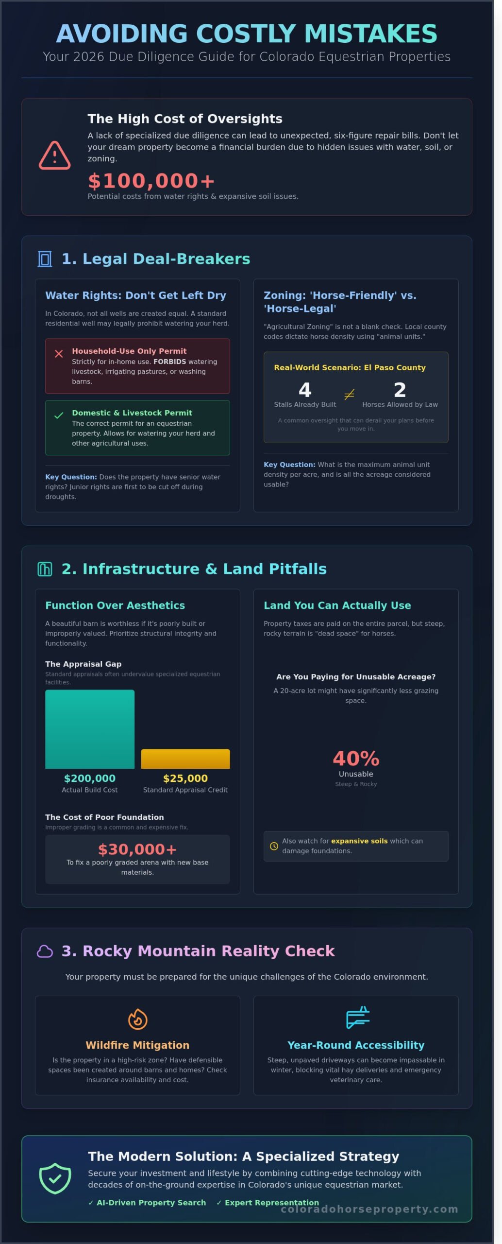 10 Critical Mistakes to Avoid When Buying Equestrian Property in Colorado: 2026 Guide - Infographic