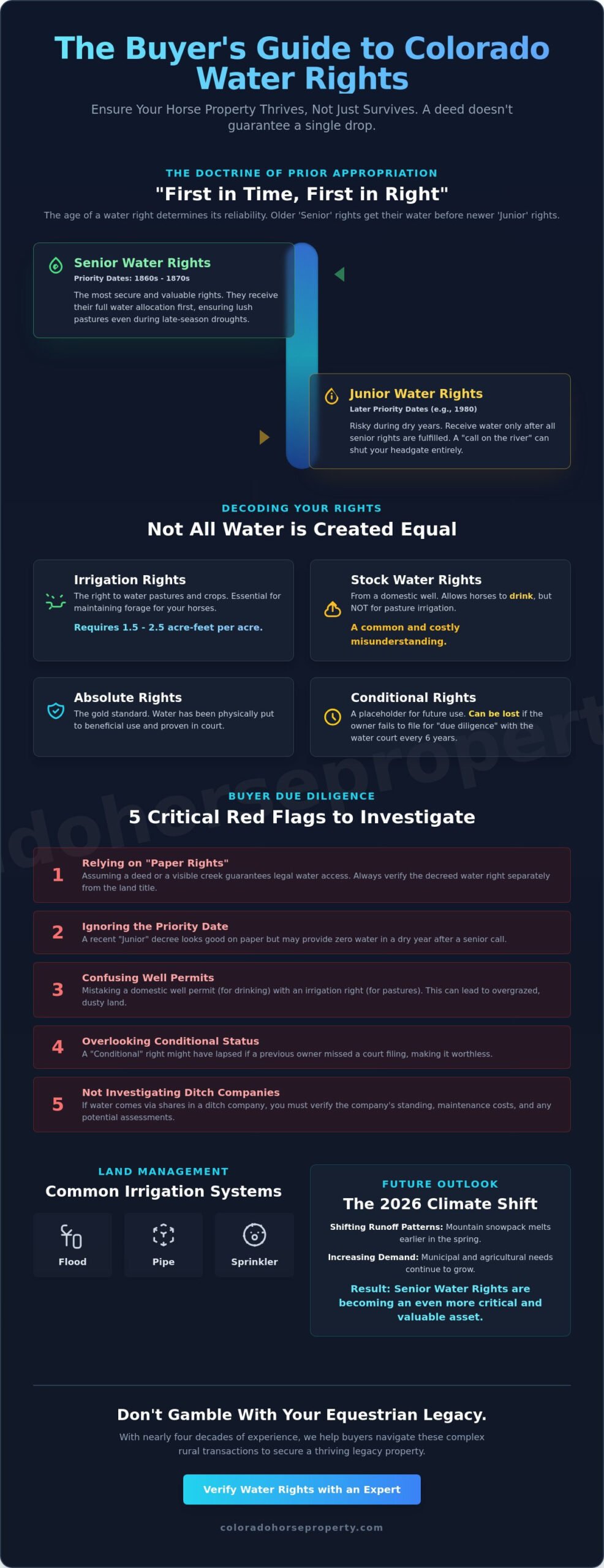 Colorado Horse Property with Water Rights: The 2026 Buyer’s Guide to Securing Your Legacy - Infographic