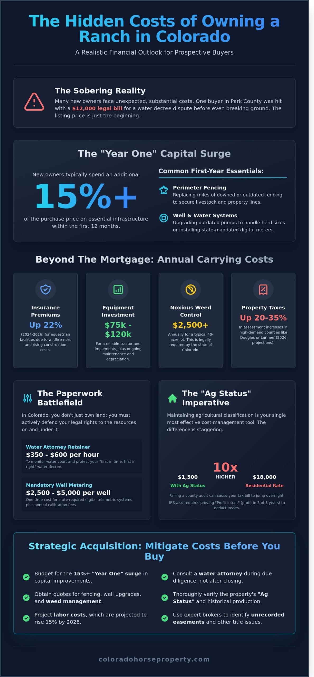 The Hidden Costs of Owning a Ranch in Colorado: 2026 Financial Reality Guide - Infographic