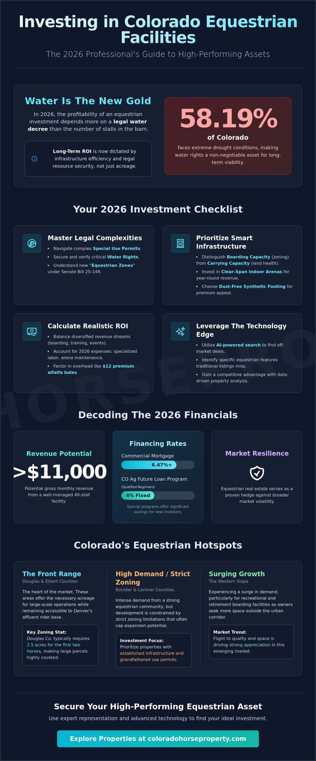 Horse Boarding Facility for Sale Colorado: The 2026 Investor’s Guide - Infographic