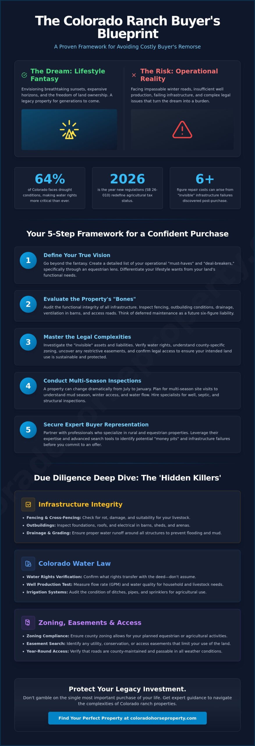 Avoiding Buyer’s Remorse on a Ranch Purchase: The 2026 Colorado Guide - Infographic