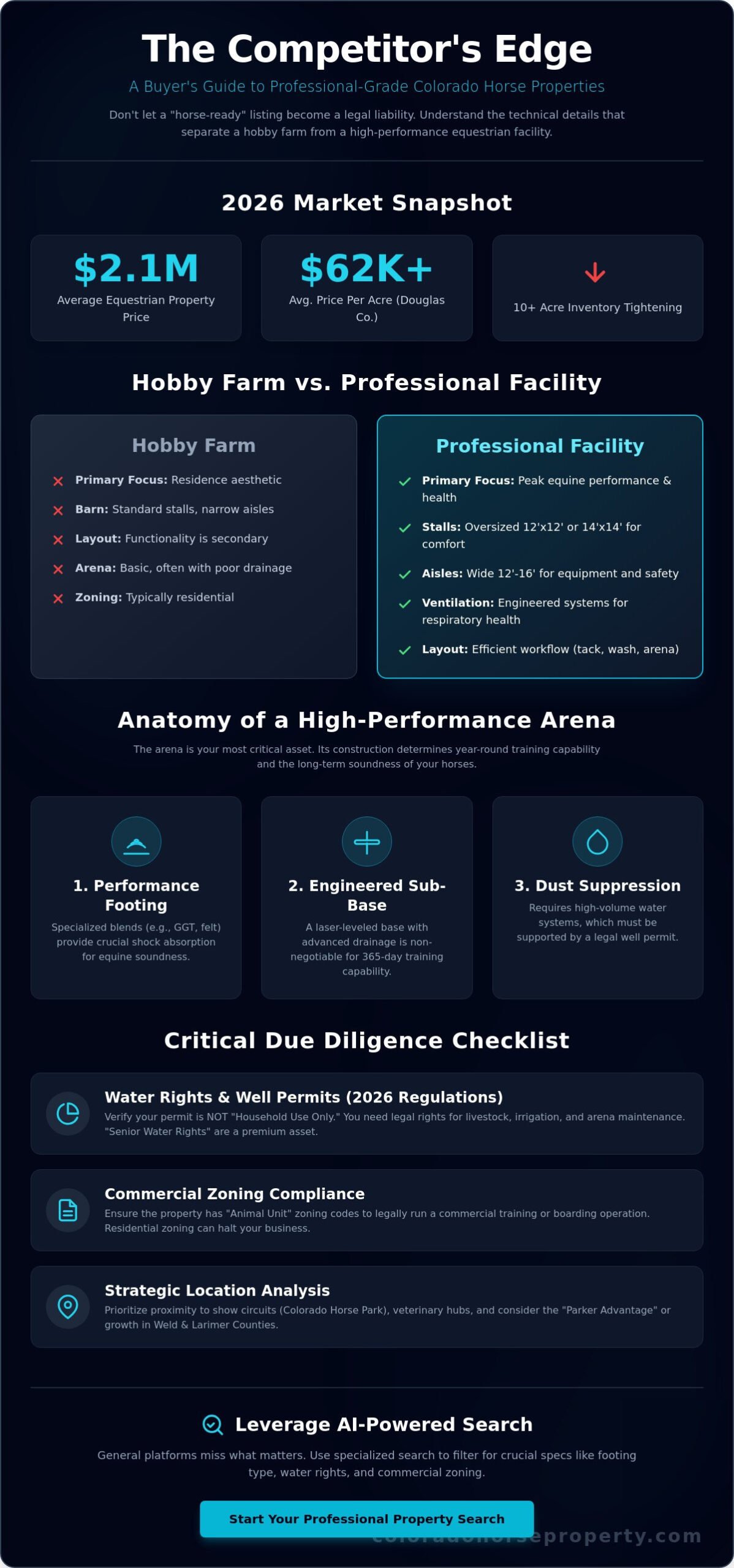 Colorado Horse Property for Serious Competitors: The 2026 Professional Buyer’s Guide - Infographic