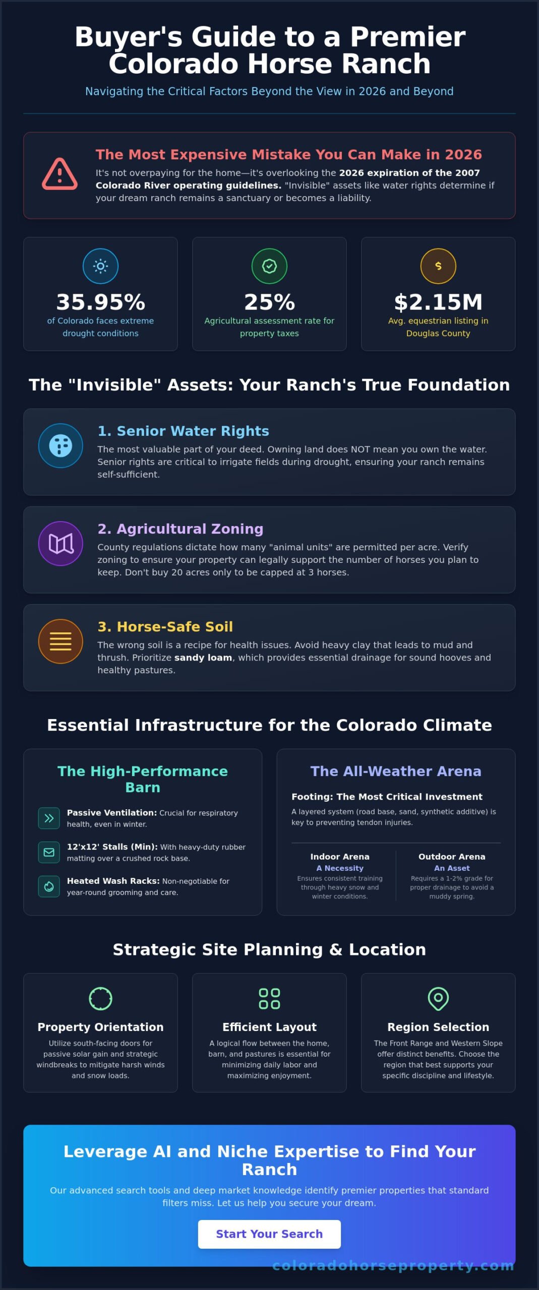 Finding Your Dream Horse Ranch in Colorado: The 2026 Equestrian Buyer’s Guide - Infographic