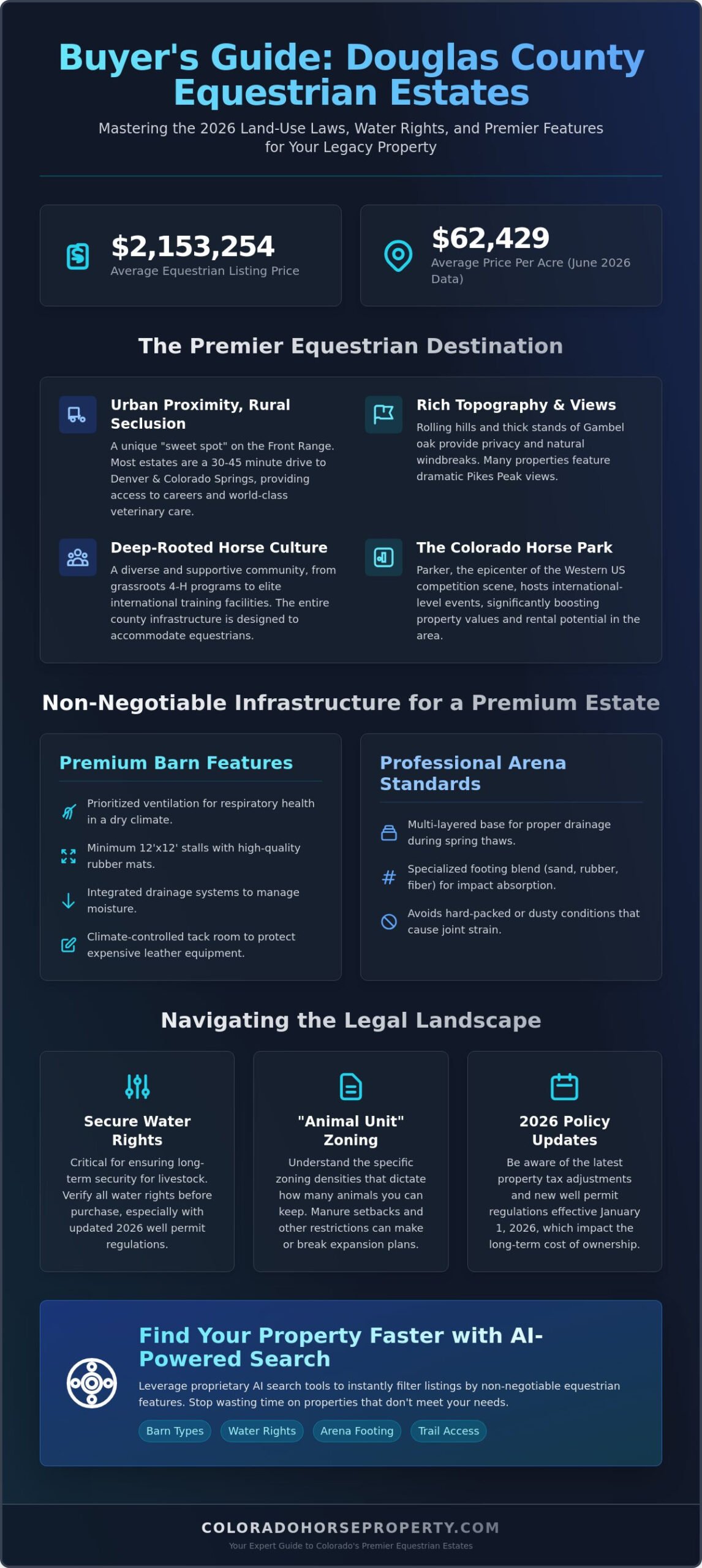 Horse Property for Sale in Douglas County, CO: The 2026 Equestrian Buyer’s Guide - Infographic