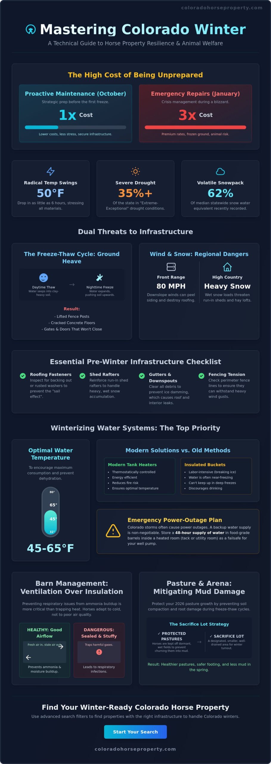 Maintaining a Horse Property in Colorado Winter: The 2026 Essential Guide - Infographic