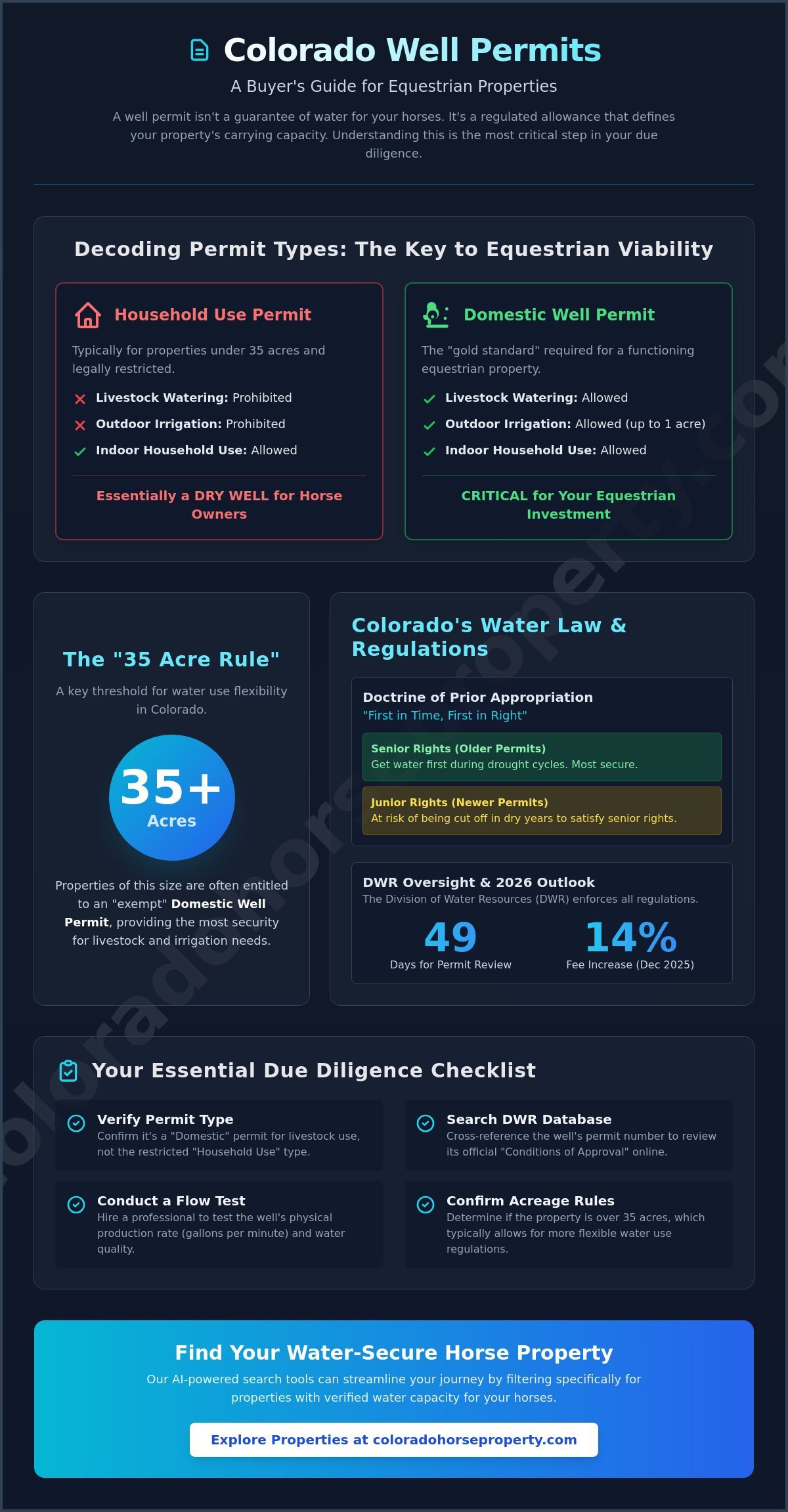 Navigating Well Permits for Equestrian Properties in Colorado: The 2026 Buyer’s Guide - Infographic