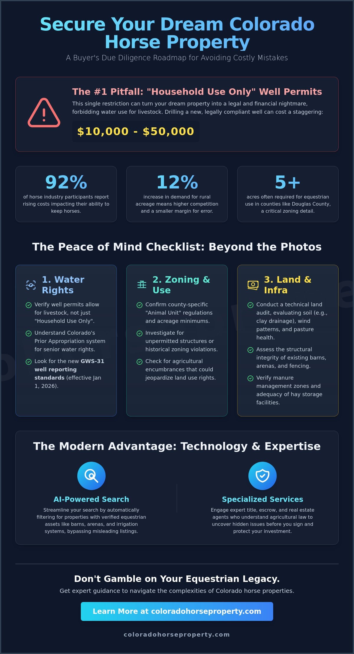 Peace of Mind Buying Equestrian Property: The 2026 Colorado Buyer’s Roadmap - Infographic