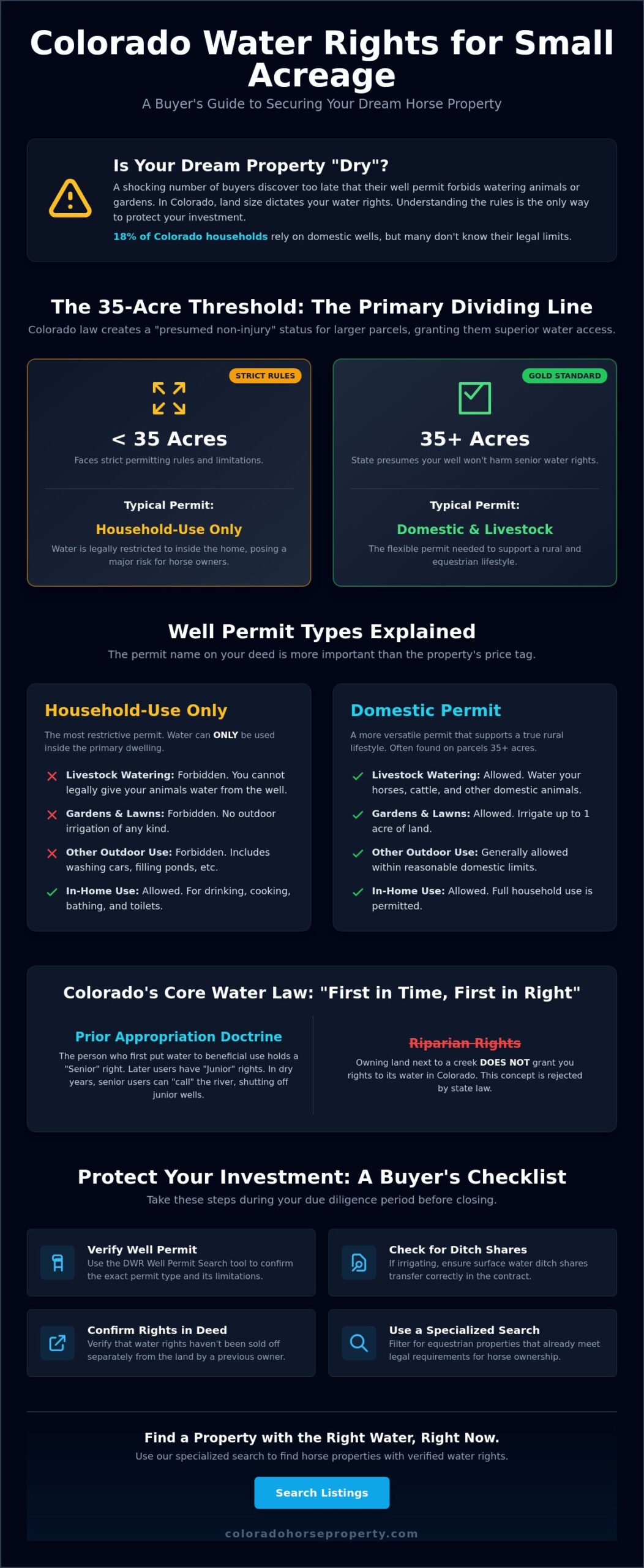 Water Rights for Small Acreage Colorado Explained: The 2026 Buyer’s Guide - Infographic