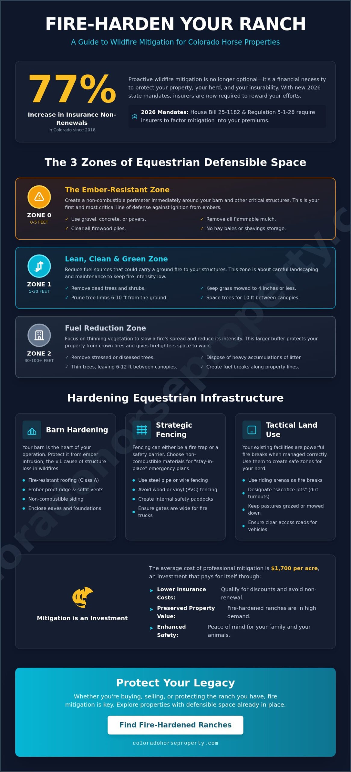 Wildfire Mitigation for Horse Properties in Colorado: The 2026 Defensive Guide - Infographic